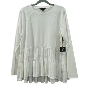 Simply Vera Vera Wang Peplum Top XL White Long Sleeve Ruffle Hem NWT